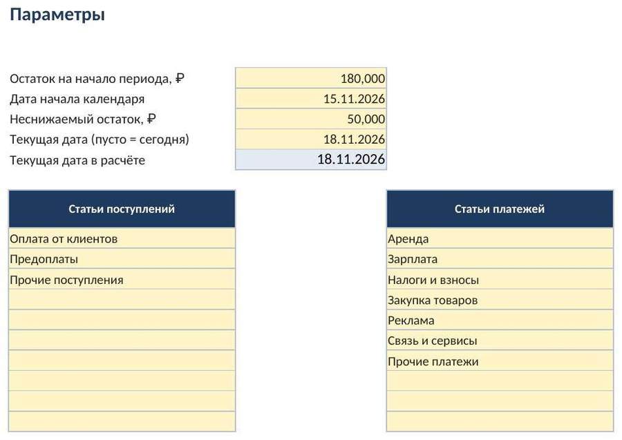 Платёжный календарь в Excel — скриншот
