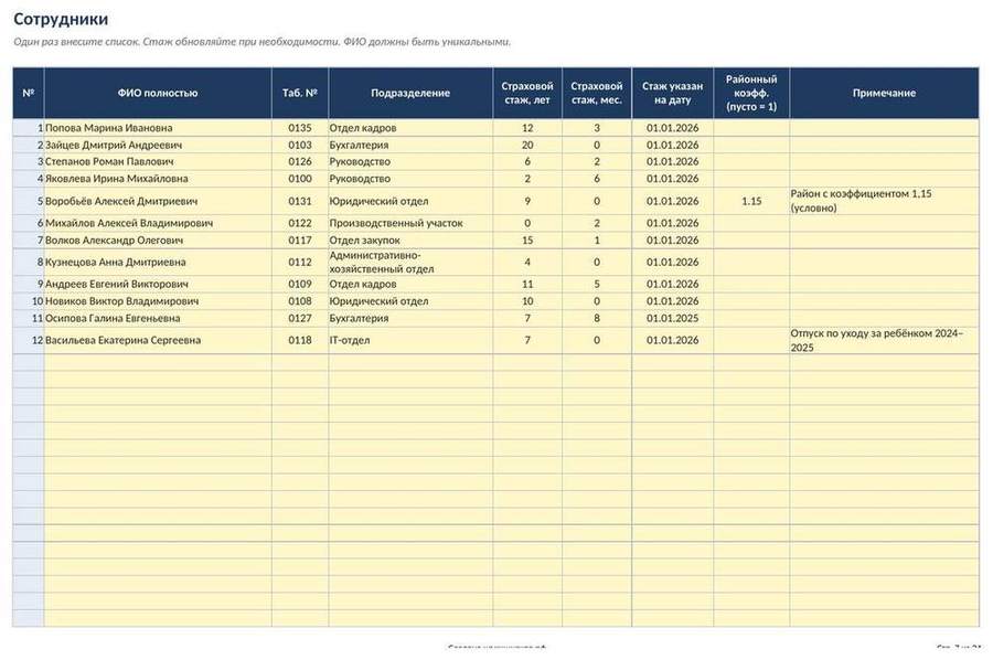 Расчёт больничного в Excel: калькулятор пособия с журналом — скриншот