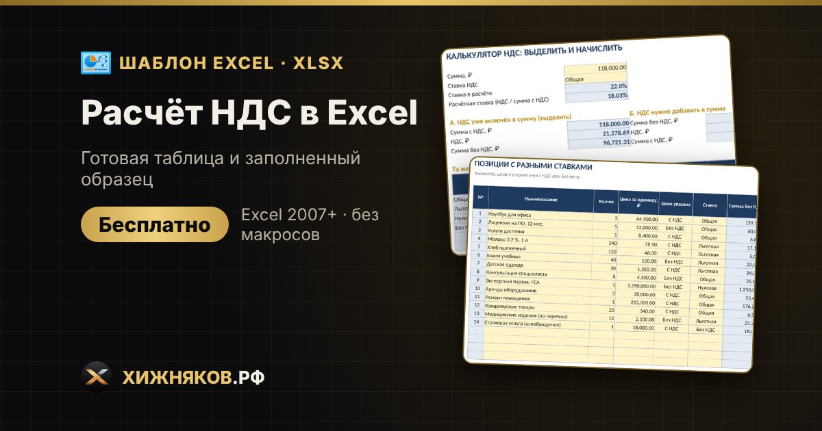 Расчёт НДС в Excel: выделить и начислить НДС, книга покупок и продаж, НДС за квартал
