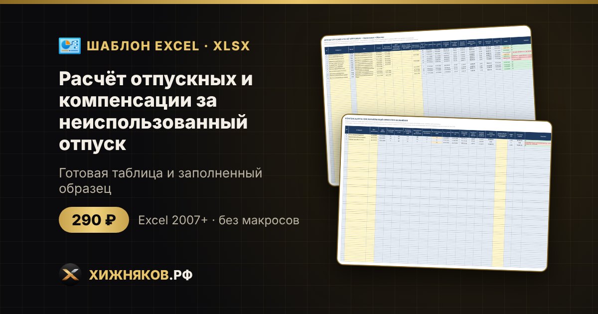 Расчёт отпускных и компенсации за неиспользованный отпуск в Excel