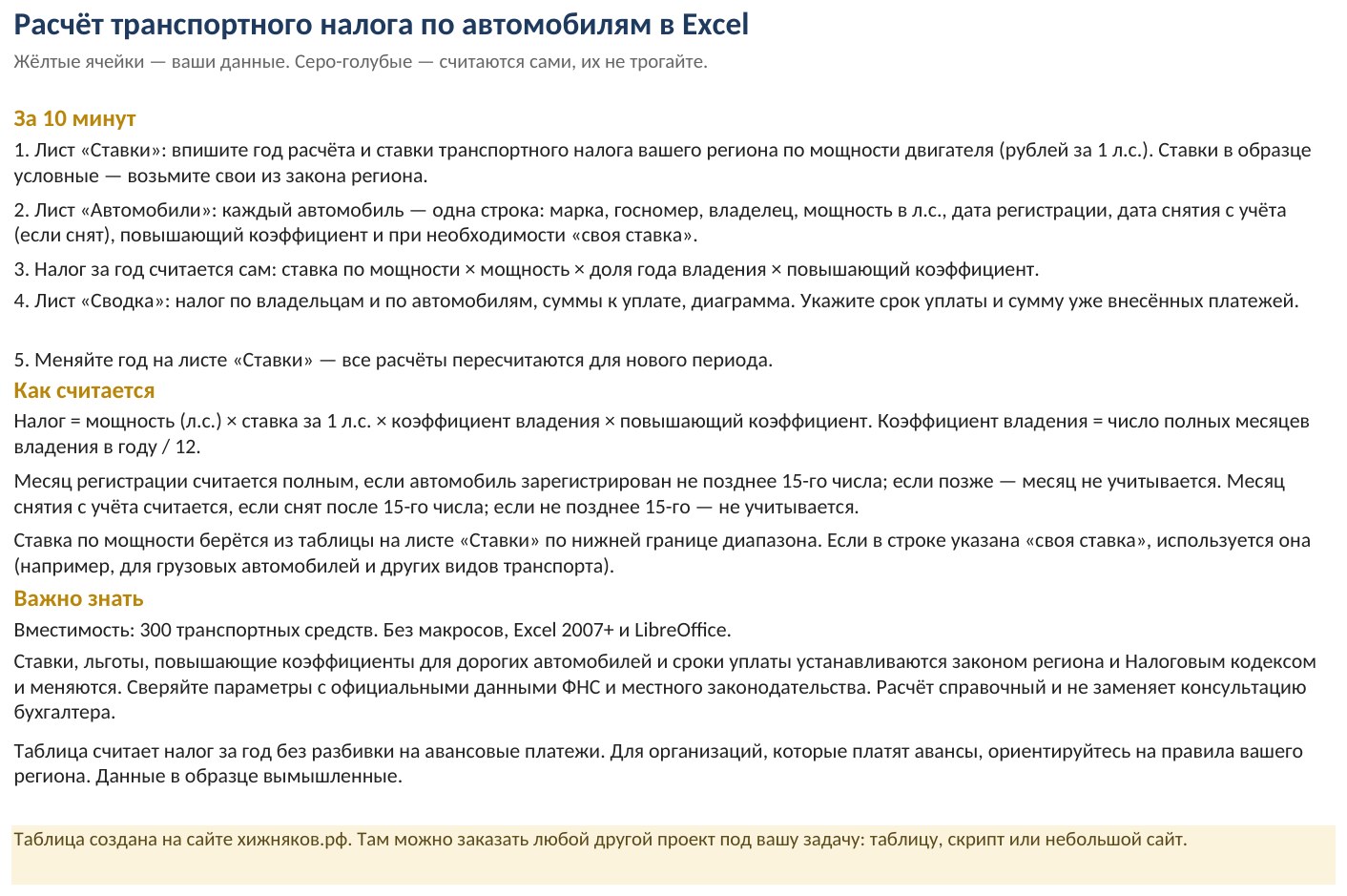 Расчёт транспортного налога по автомобилям в Excel: скачать таблицу — фото 6