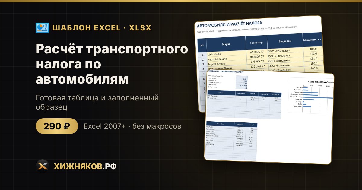 Расчёт транспортного налога по автомобилям в Excel: скачать таблицу — фото 2