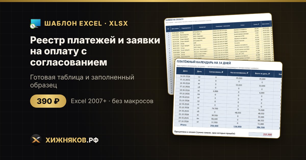 Реестр платежей и заявки на оплату с согласованием в Excel: скачать шаблон — фото 2