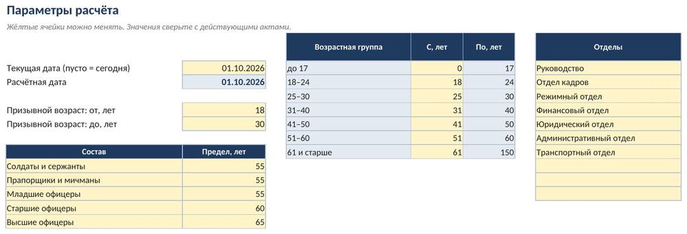Сводный отчёт по воинскому учёту в Excel: реестр работников, категории, возраст, проверки — фото 6
