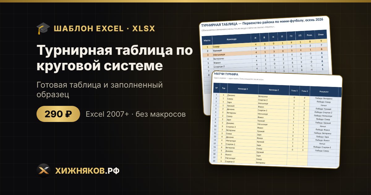 Турнирная таблица по круговой системе в Excel — фото 2
