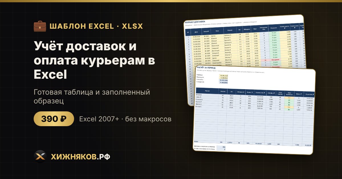 Учёт доставок и оплата курьерам в Excel: заказы, зоны, ставки, бонусы — фото 2