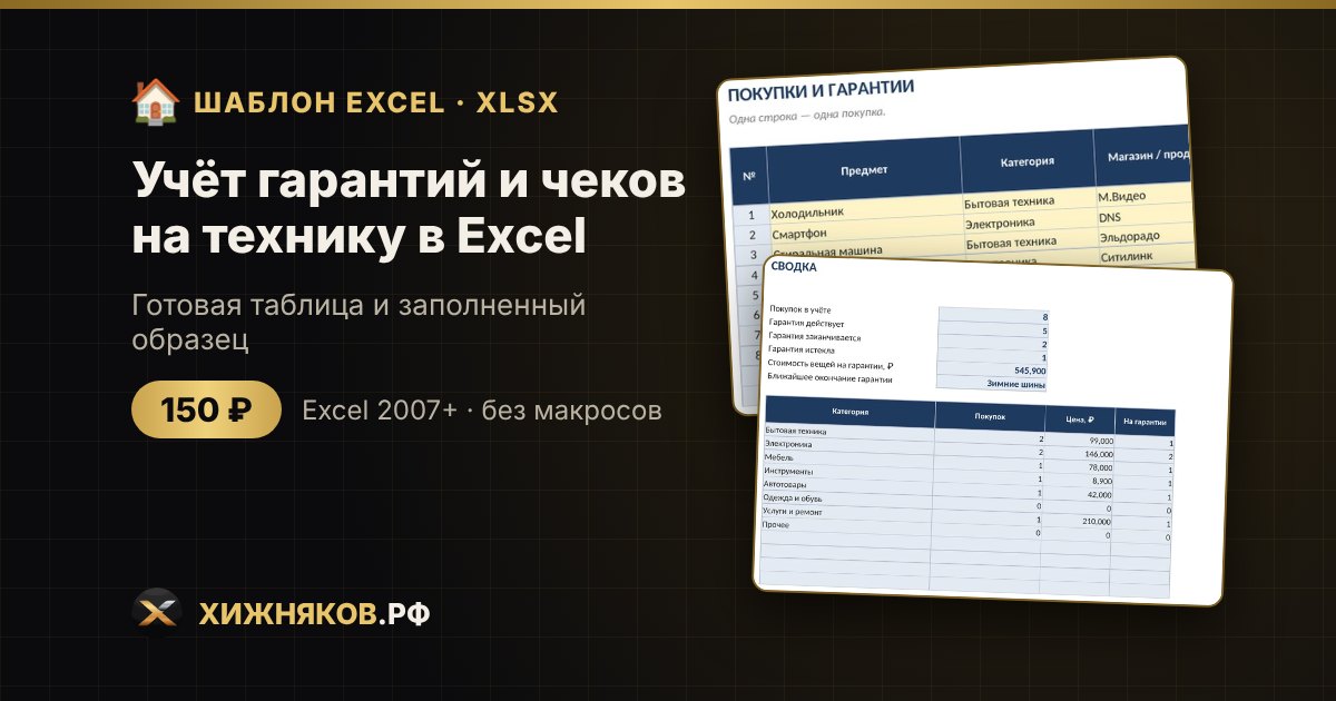 Учёт гарантий и чеков на технику в Excel: когда заканчивается гарантия
