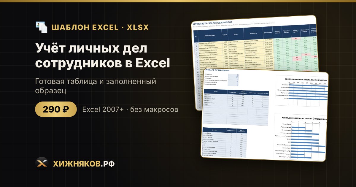 Учёт личных дел сотрудников в Excel: комплектность документов, сроки, чего не хватает — скачать шаблон