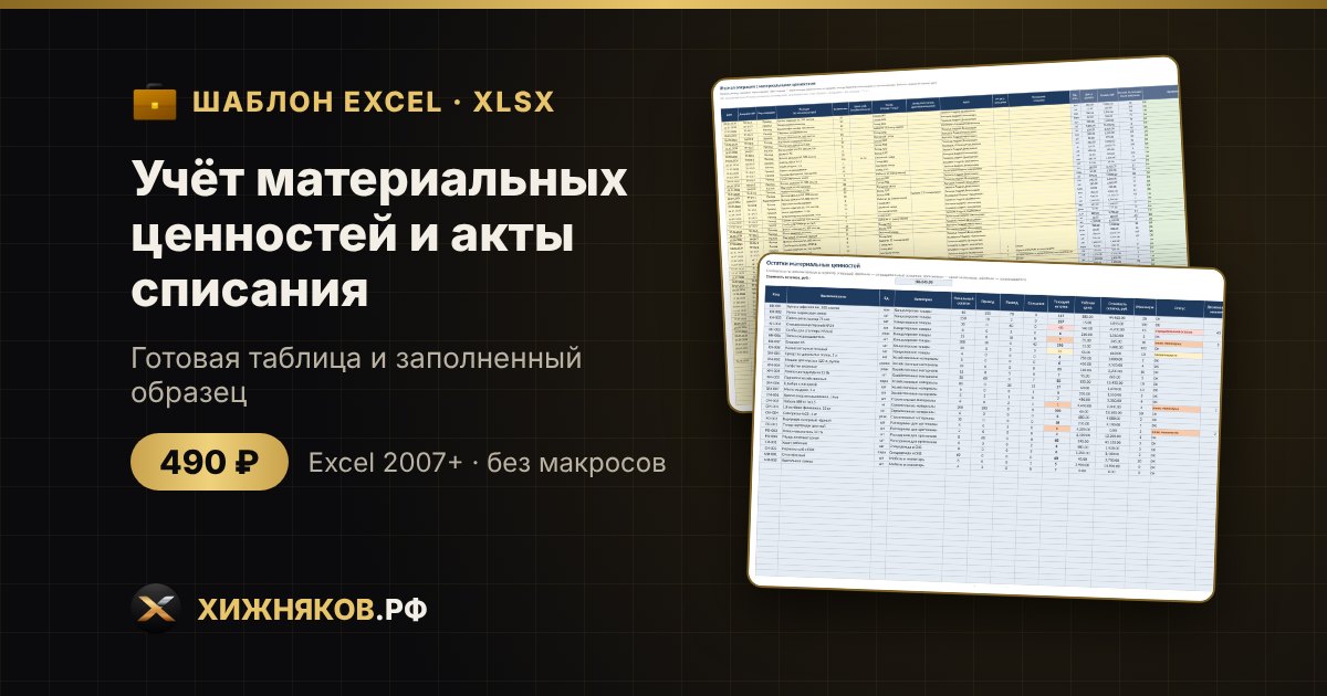 Учёт материальных ценностей и акты списания в Excel