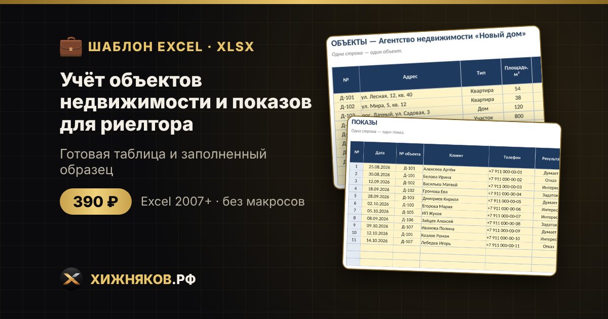 Учёт объектов недвижимости и показов для риелтора в Excel — фото 2