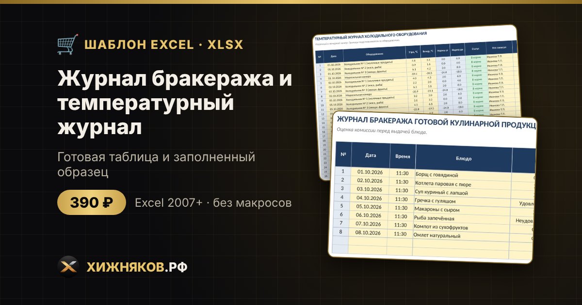 Журнал бракеража и температурный журнал в Excel — фото 2