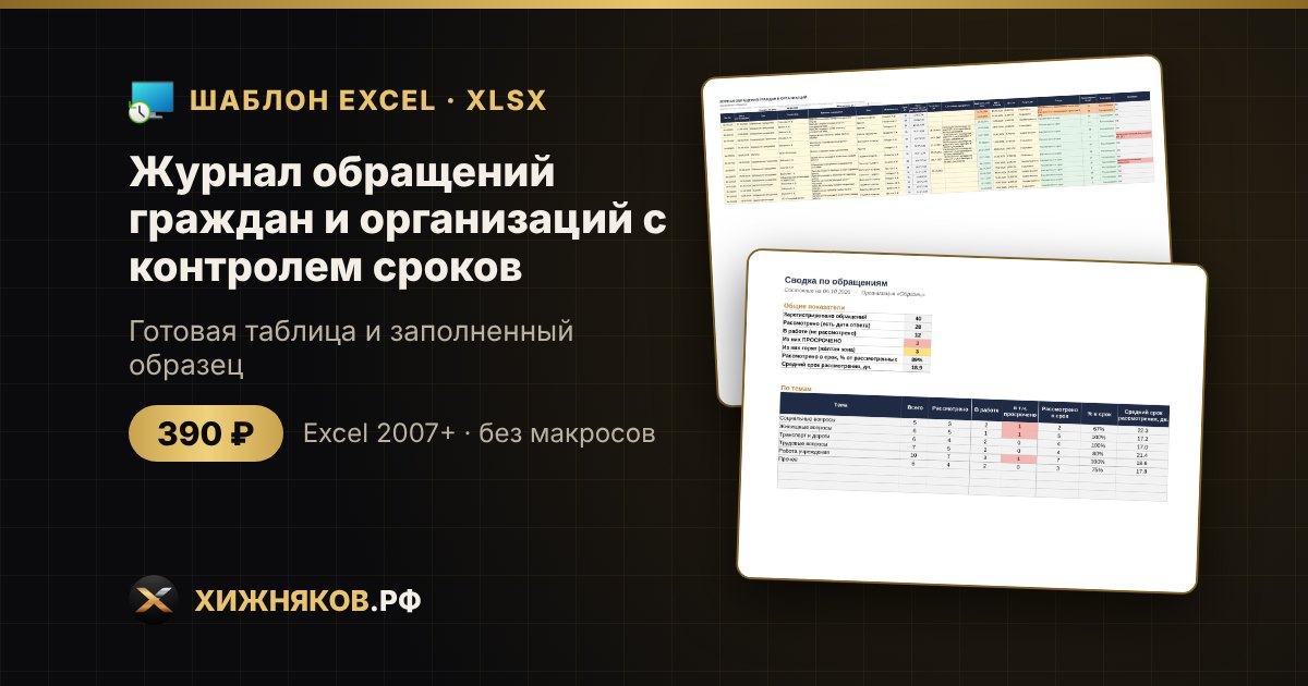 Журнал обращений граждан и организаций с контролем сроков