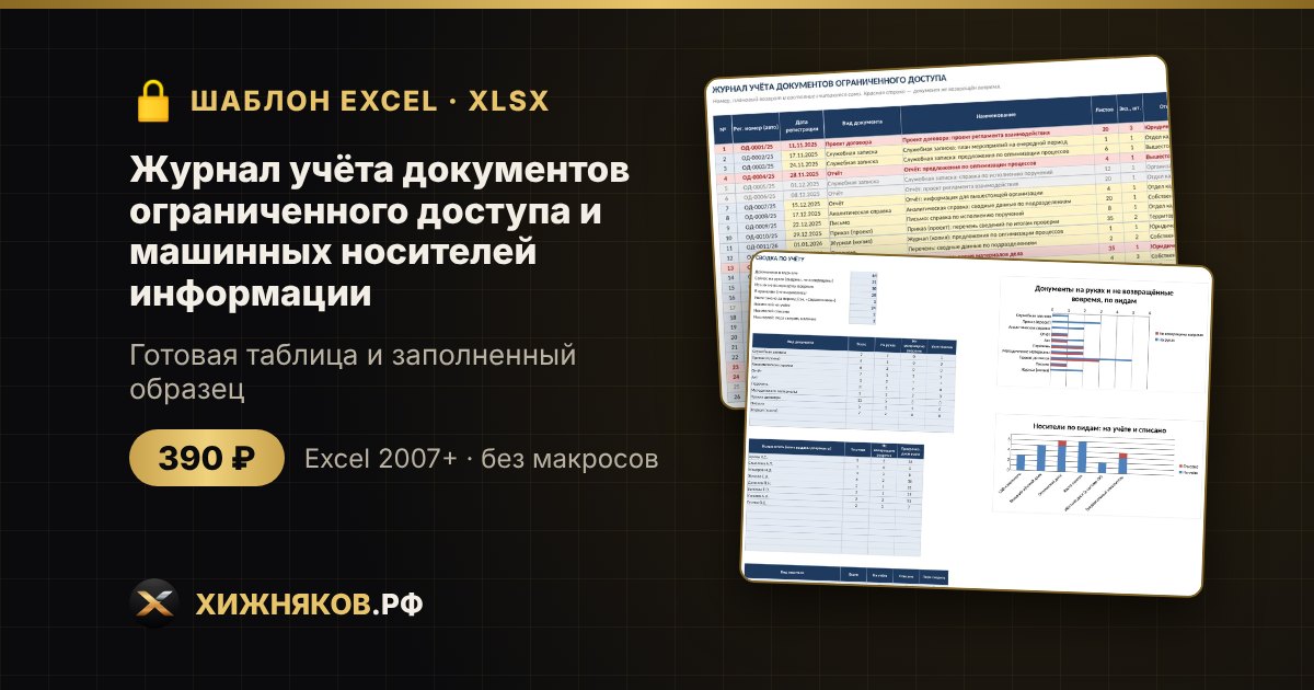 Журнал учёта документов ограниченного доступа и машинных носителей информации в Excel