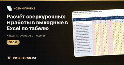 Расчёт сверхурочных и работы в выходные в Excel по табелю