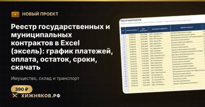 Реестр государственных и муниципальных контрактов в Excel (эксель): график платежей, оплата, остаток, сроки, скачать