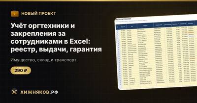 Учёт оргтехники и закрепления за сотрудниками в Excel: реестр, выдачи, гарантия