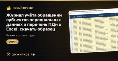 Журнал учёта обращений субъектов персональных данных и перечень ПДн в Excel: скачать образец